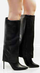 Yetta Pointed Toe Overlay High Heel Boots - Black